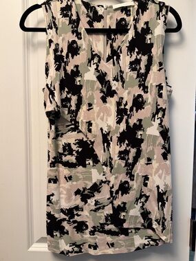 Hugo Boss Abstract Sleeveless Asymmetric Drape Blouse - Sage Black Ivory Tan